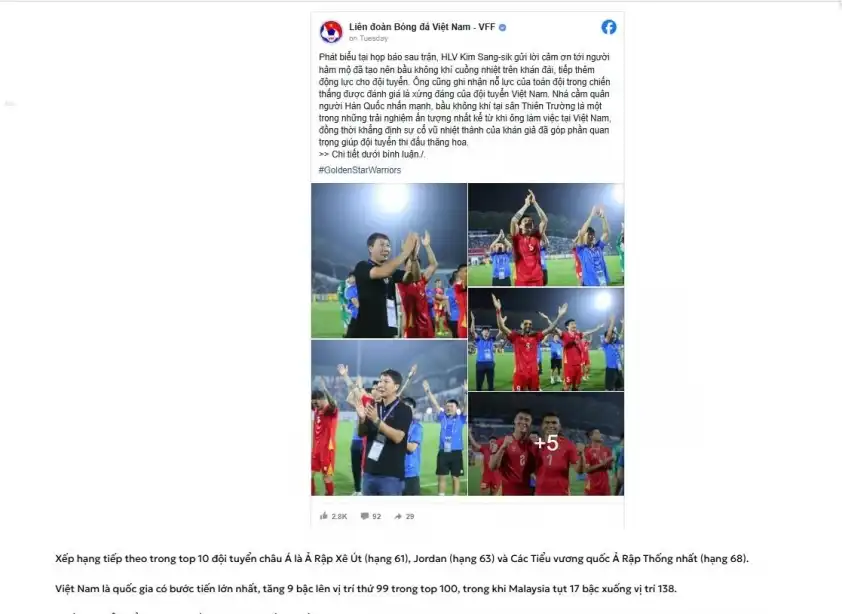 AFC đăng tải hình ảnh của ĐT Việt Nam sau trận thắng Malaysia (Ảnh: Chụp màn hình) AFC đăng tải hình ảnh của ĐT Việt Nam sau trận thắng Malaysia (Ảnh: Chụp màn hình)