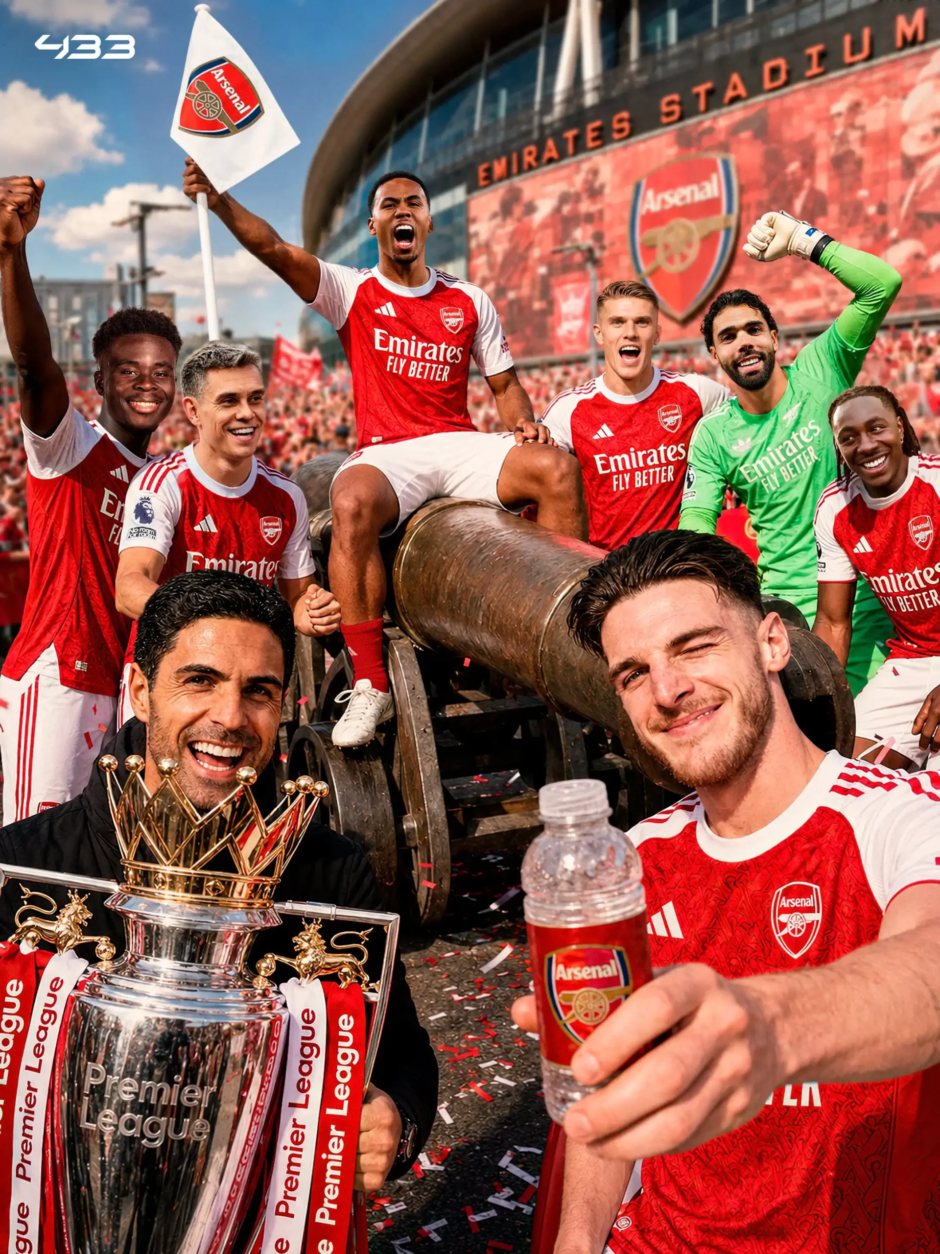 Mikel Arteta và các cầu thủ Arsenal ăn mừng vô địch